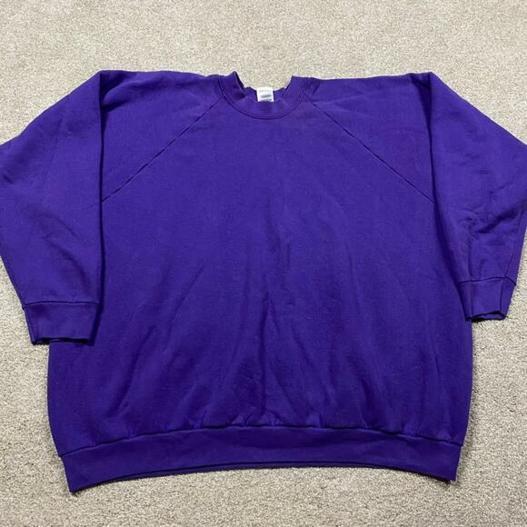 VTG Fruit of the Loom Sweatshirt Womens 3XL Purple Raglan 80s Grunge Retro - Picture 1 of 5